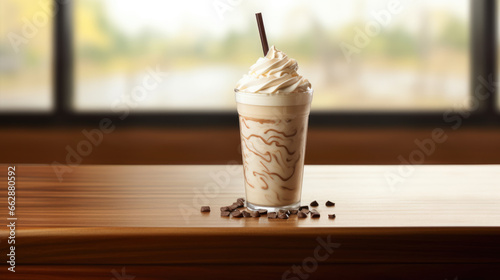 Milkshake on a wooden background photo