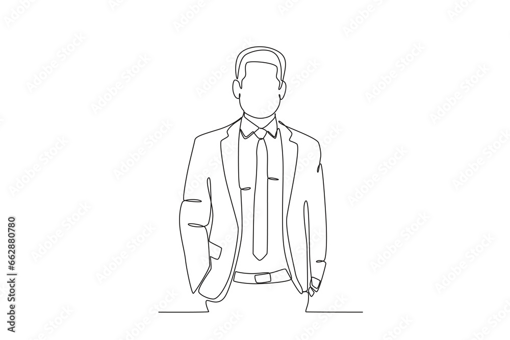 A man wearing a formal costume. Tuxedo one-line drawing A man wearing a formal costume. Tuxedo one-line drawing