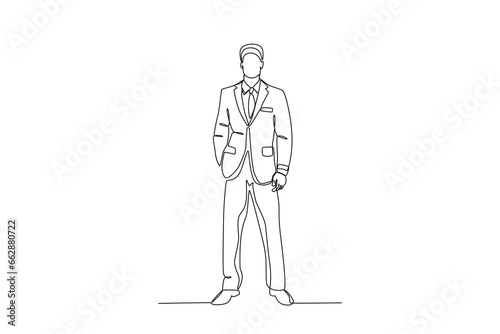An elegantly dressed man. Tuxedo one-line drawing