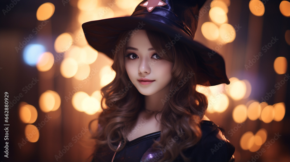 Young woman dressed in a witch costume, on Halloween.
Young woman dressed in a witch costume, on Halloween.