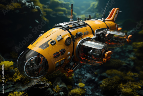 An autonomous underwater drone for deep-sea exploration, revealing the mysteries of the ocean's depths. Generative Ai. © Sebastian