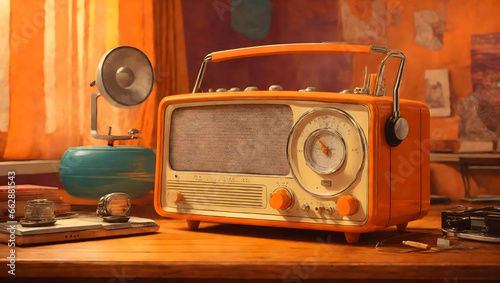 old radio on a wooden table
