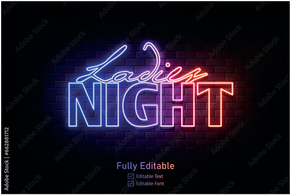 Neon effect for edible text neon style effect logo and night club logo and night party poste Vector neon  - obrazy, fototapety, plakaty 