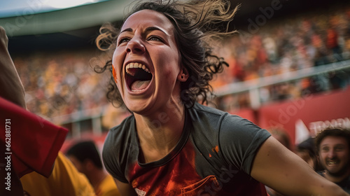 Close-up photo showing a female football fan at the stadium