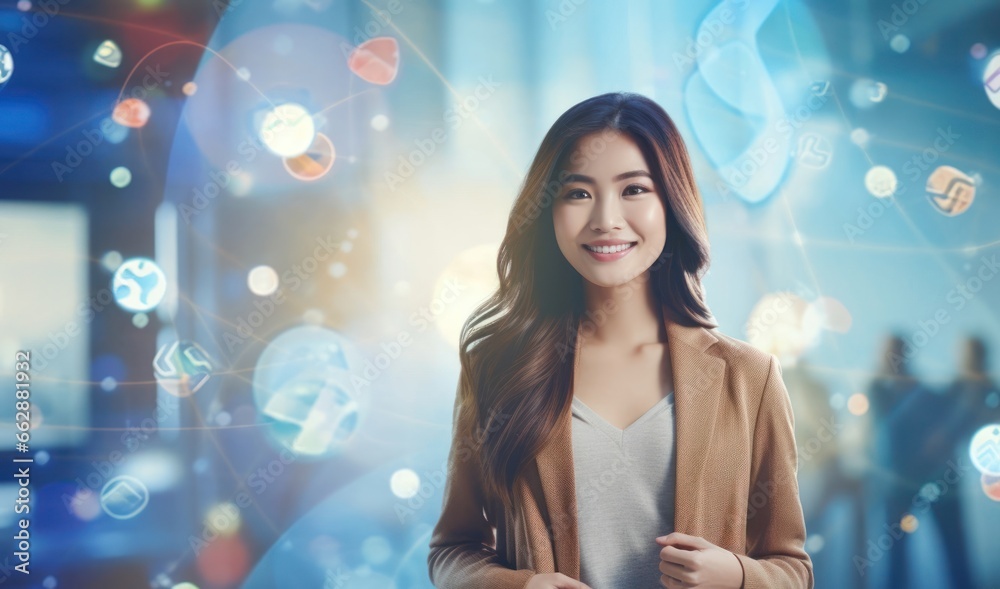 Asian Female Illustration Social Media Manager Occupation Lifestyle Backdrop Generative AI Asian Female Illustration Social Media Manager Occupation Lifestyle Backdrop Generative AI