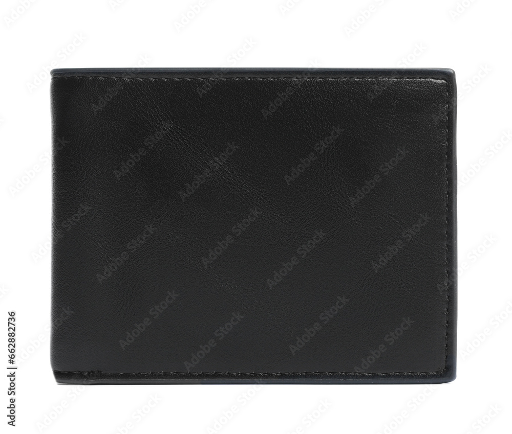 Stylish black leather wallet isolated on white
