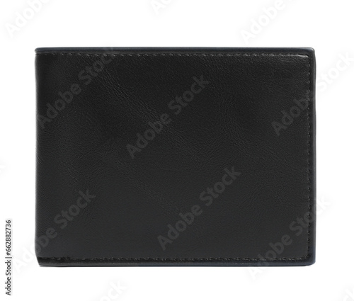 Stylish black leather wallet isolated on white