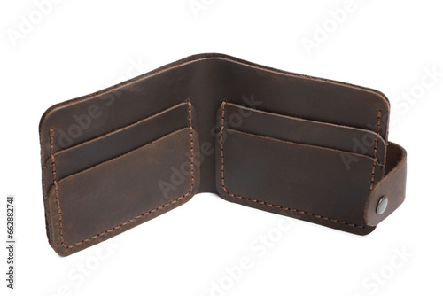 Stylish brown leather wallet isolated on white