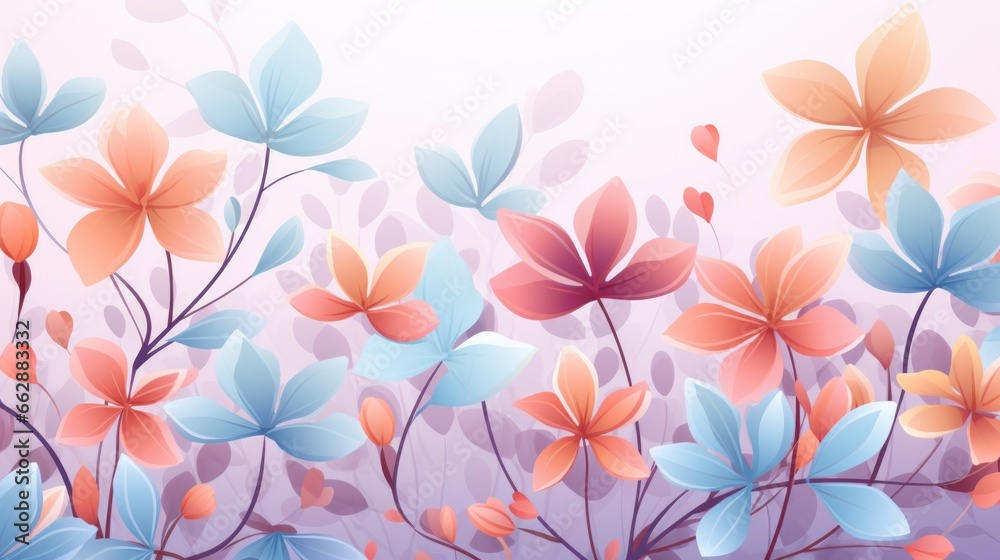 Illustration of pastel coloured leaves and flowers. Made with Generative AI.