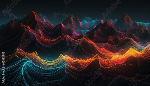 Abstract futuristic backdrop with glowing wave pattern and geometric shapes generated by AI photo