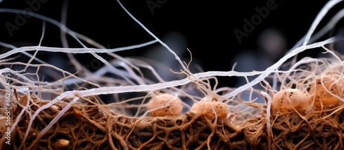 Microscopic examination of fungal hyphae in soil and compost as part of an Australian soil biology and microorganism test With copyspace for text photo