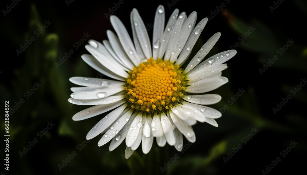 Fototapeta premium Beauty in nature single flower growth, wet with raindrop reflection generated by AI