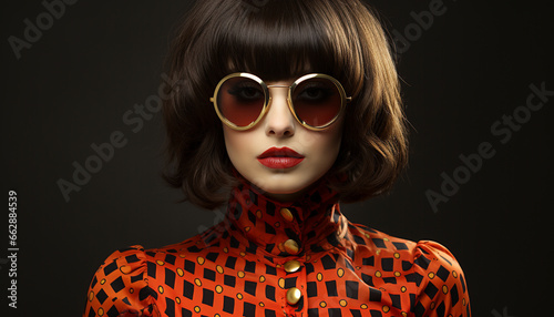 Fashionable woman with long brown hair and elegant sunglasses posing generated by AI