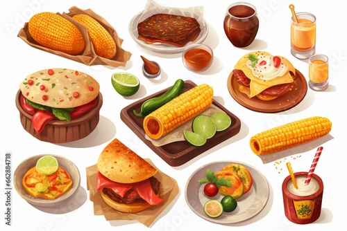 Set of Western food illustrations. Generative AI