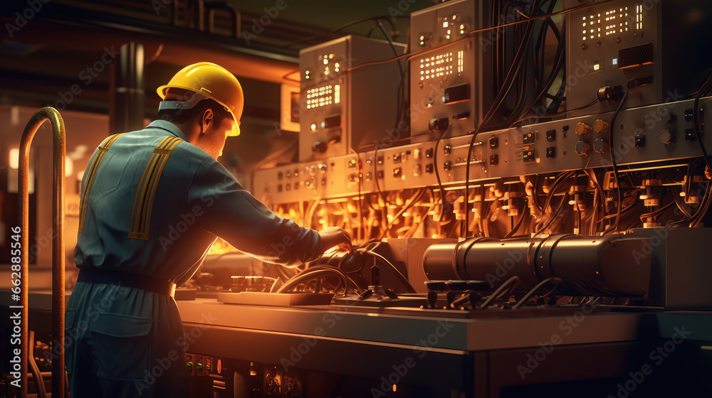Fototapeta premium An operator maintains control of a gas-electric energy center