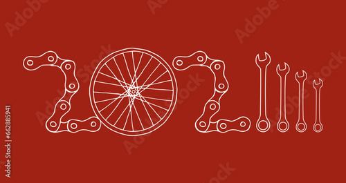 Bicycle New Year 2024 red background