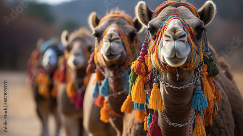 Decorated Camels: Camels adorned with vibrant blankets and decorations, carrying the Wise Men.