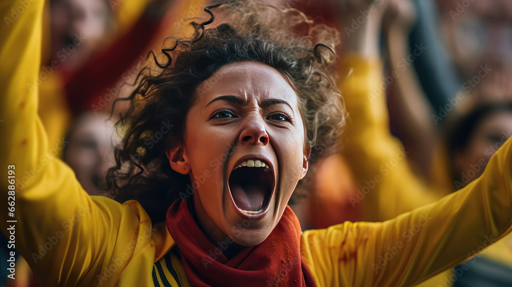 Close-up photo showing a female football fan at the stadium