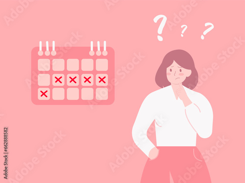 Missed period concept illustration. Woman monthly period.