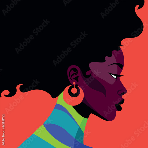 Black woman modern icon avatar. African woman design. Abstract contemporary poster. Wall art design. Vector stock	