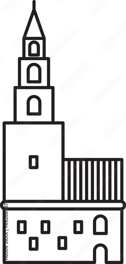 Simple black flat outline drawing of the Russian historical landmark monument of the LEANING TOWER OF NEVYANSK, NEVYANSK
