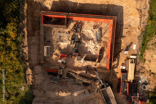 Wallpaper Mural Drone photography of small construction site and workers building a building during Summer sunny day Torontodigital.ca