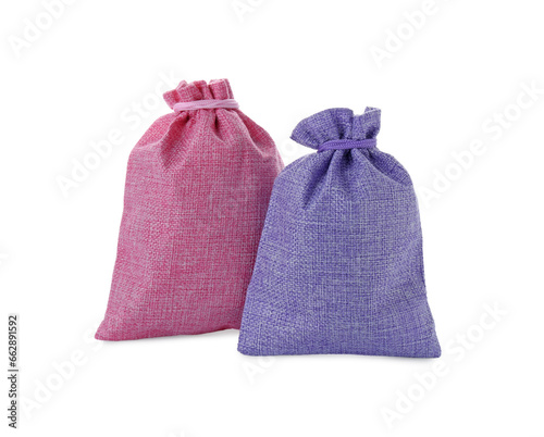 Two tied burlap bags isolated on white