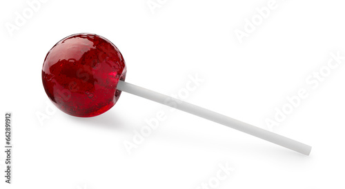 One sweet red lollipop isolated on white