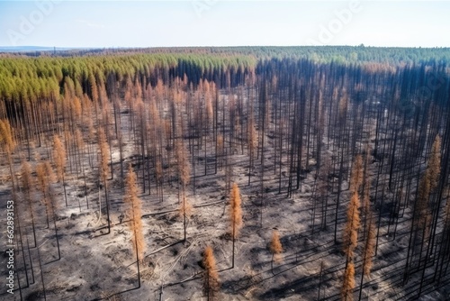 Drone view of a burnt forest