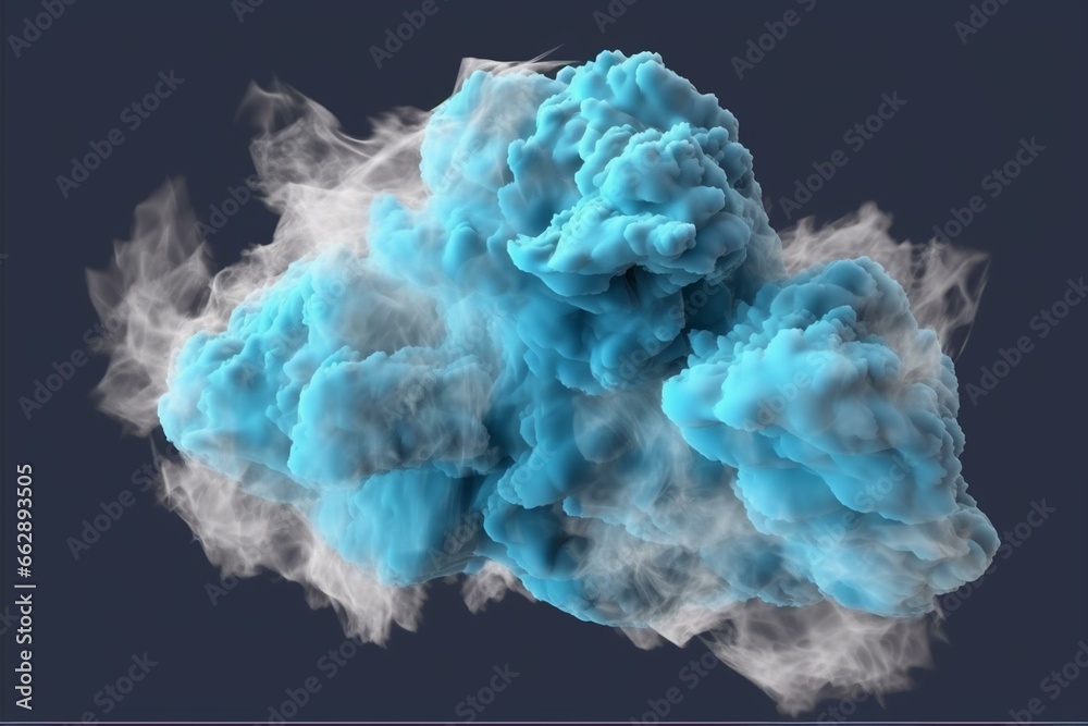 Realistic fluffy blue cloud on a transparent background. Generative AI