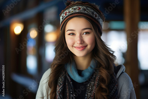 Portrait of smiling Kazakh student girl