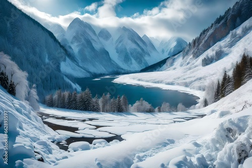 winter mountain landscape 4k HD quality photo.  © AI artistic beauty