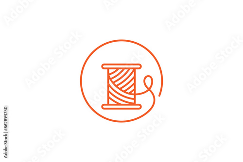 Knitting yarn logo with circle shape in line art design style