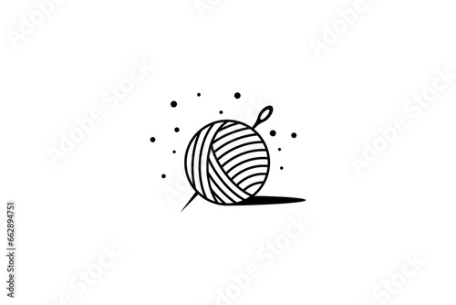 Knitting yarn logo with bubble combination shape in line art design style