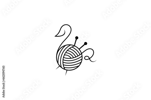 Knitting yarn logo with swan shape variations in line art design style