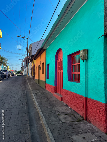 Casas de Colores en la isla de Flores, Peten, Guatemala photo