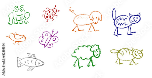 Animals Crayon Drawing