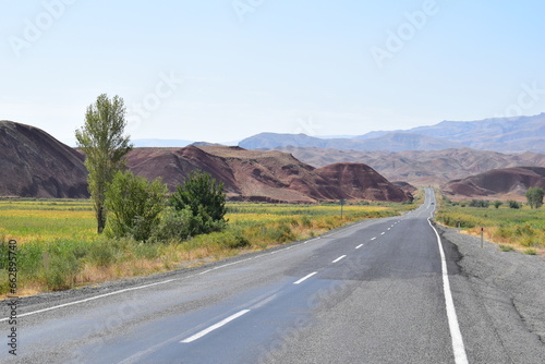 Rural landscape and the road from Kars to Igdir in the east of Turkey. The photo was taken in September 2022. photo