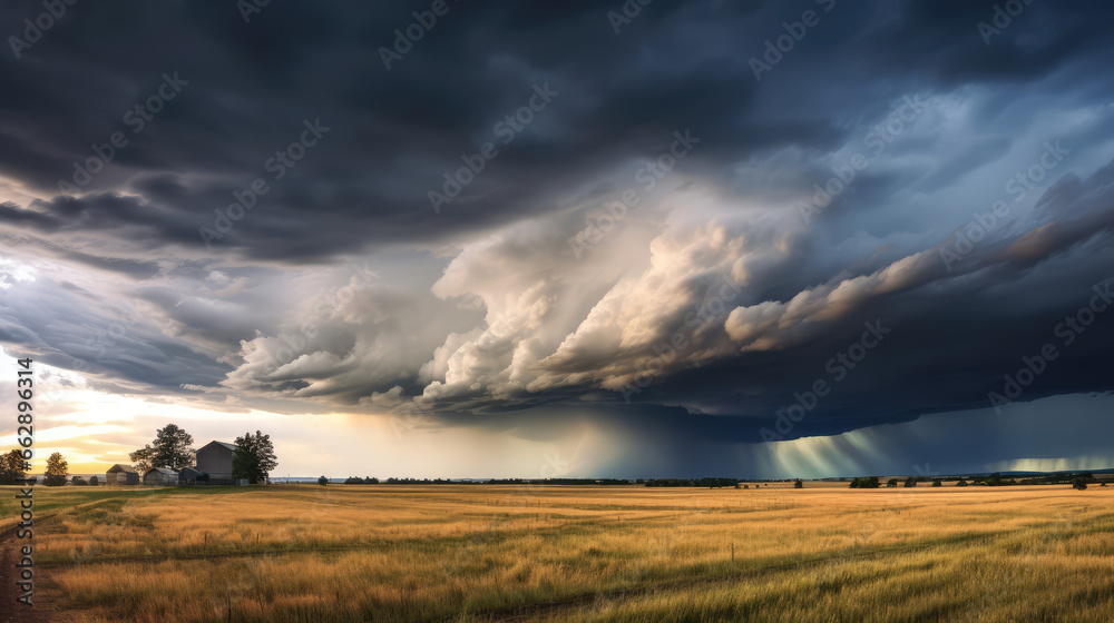 Prairie Storm Clouds ominous weather Saskatchewan Canada rural landscape panorama