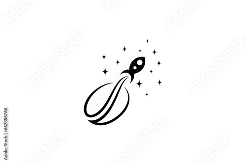 space rocket line art logo with coffee beans decorated with stars