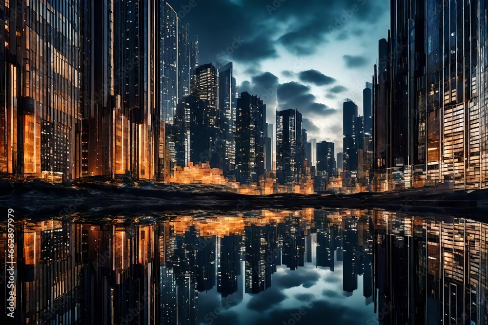 Naklejka premium city skyline at night 4k HD quality photo. 