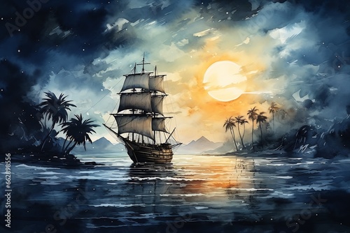 sailing ship ocean full moon winner dreamy coronavirus love affair doubt exotic wonder one thousand years longing pirates warm rendition deserted island good night photo