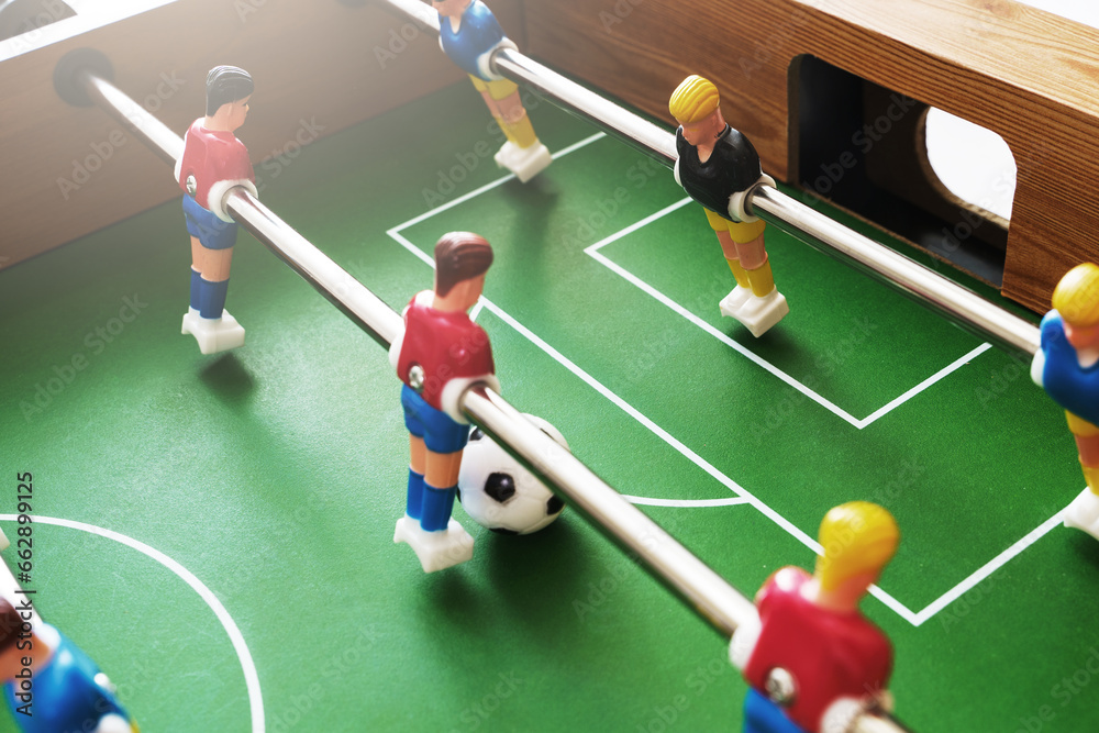 Fototapeta premium Close-up view of a table football game in progress