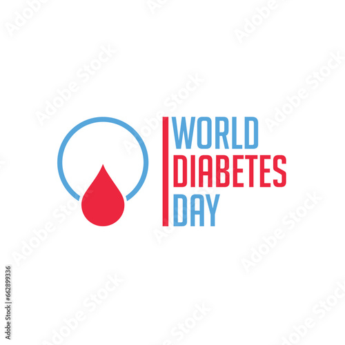 World diabetes day, abstract vector logo. Red blood drop in a blue round frame. Diabetes medical symbol.