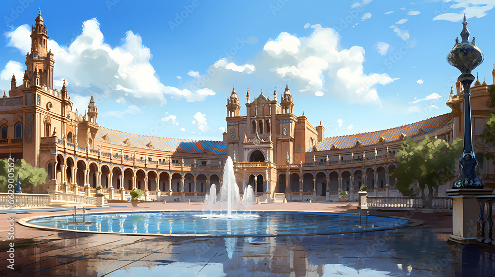 Fototapeta premium Illustration of beautiful view of the city of Sevilla, Spain