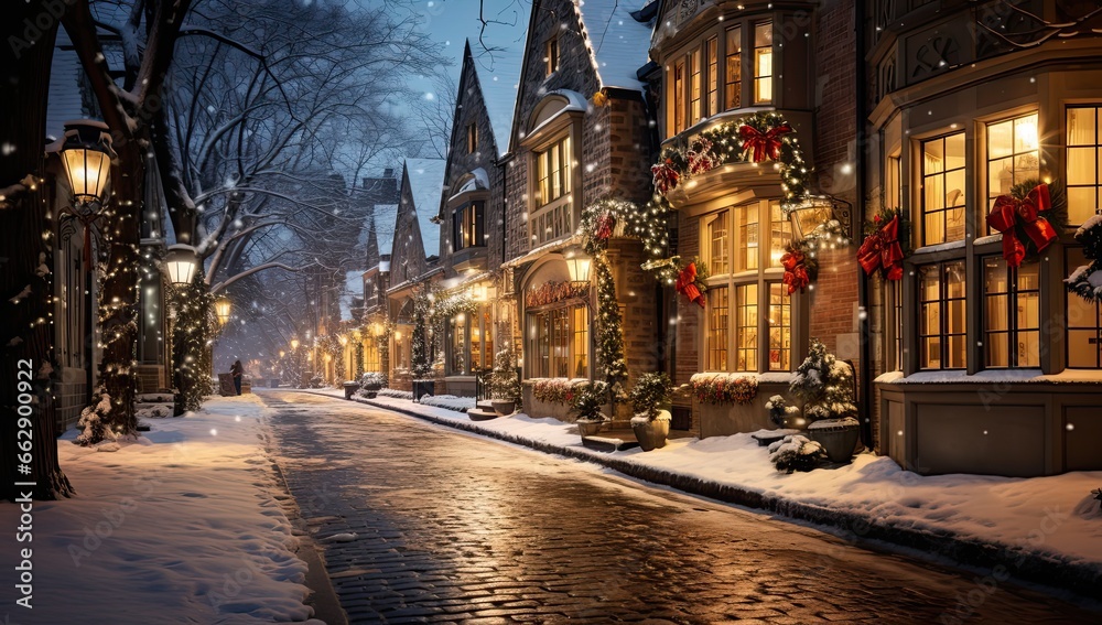 main street in a city with christmas decorations