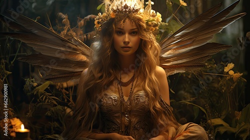 Fantasy fairy in the magical forest. 