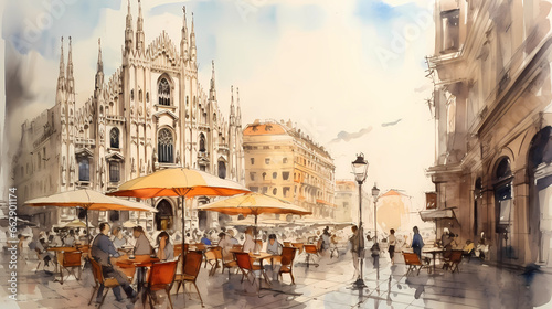 Illustration of beautiful view of Milano, Italy photo