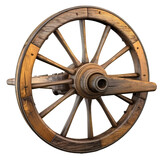 Wooden wagon wheel isolated on transparent background.