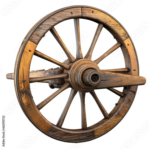 Wooden wagon wheel isolated on transparent background. photo